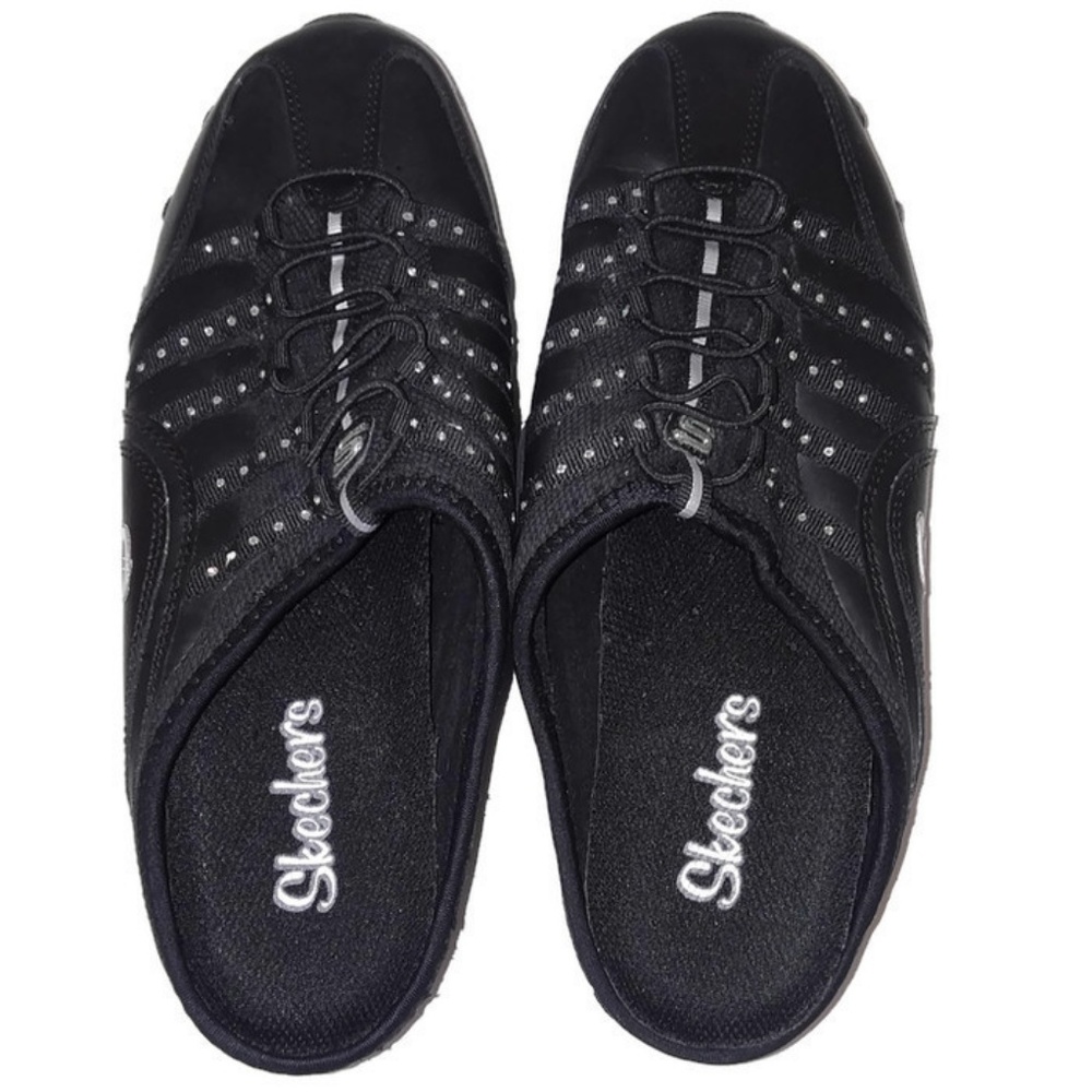 Skechers Black status series slip ons rhinestones